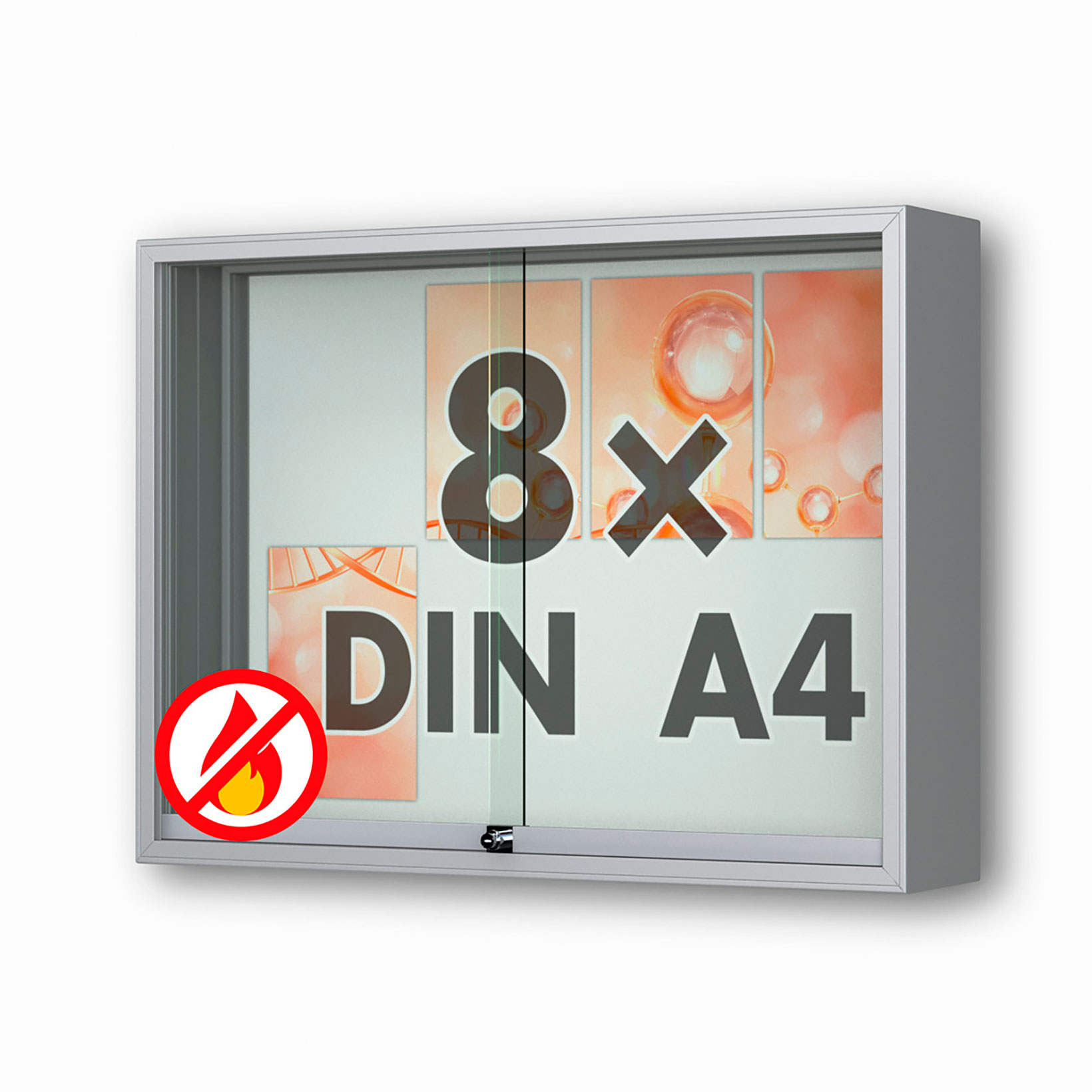 8 x DIN A4 Schaukasten Fortis mit Schiebetüren - 210 mm Bautiefe